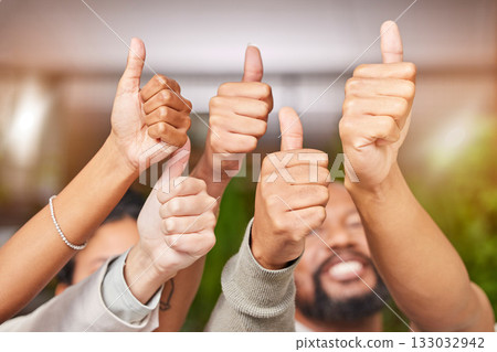 Winning, thumbs up and group of people thank you, support or diversity hands for vote, yes or like emoji. Team building, target reach and winner staff teamwork, business agreement or success sign Winning, thumbs up and group of people thank you, support or diversity hands for vote, yes or like emoji. Team building, target reach and winner staff teamwork, business agreement or success sign 133032942