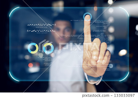 Futuristic, holographic or man with fingerprint on touch screen, man in digital technology for identity data. Hands on biometric cyber security business, 3d innovation or ux design user in vr office Futuristic, holographic or man with fingerprint on touch screen, man in digital technology for identity data. Hands on biometric cyber security business, 3d innovation or ux design user in vr office 133033097