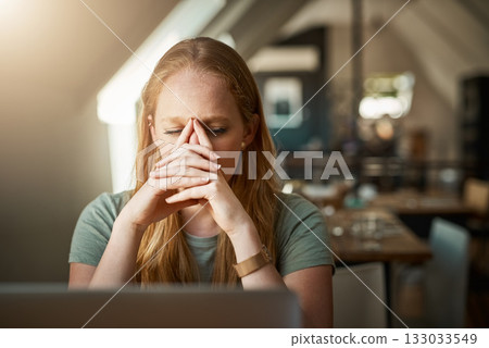 Business, woman and entrepreneur with stress, burnout and anxiety with a deadline, new project and worried. Female person, agent and girl with crisis, health issue and depression with frustration Business, woman and entrepreneur with stress, burnout and anxiety with a deadline, new project and worried. Female person, agent and girl with crisis, health issue and depression with frustration 133033549