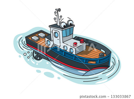 Funny tugboat with eyes. Boat or ship illustration 133033867