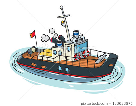 Funny tugboat with eyes. Boat or ship illustration 133033875