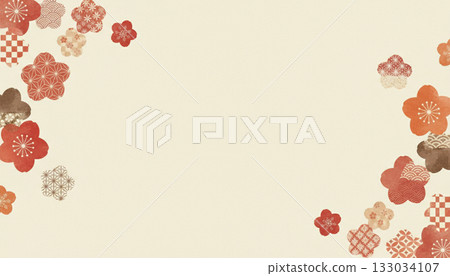 柔和優雅的日式設計背景，自然背景點綴著零星的梅花圖案。日式風格，背景，自然，梅花，花卉，簡約 133034107