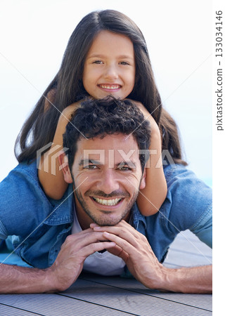 Relax, floor and face portrait of happy family father, child or people smile for Fathers day, parenthood or wellness. Support trust, childhood and young kid, girl or youth bonding with dad on ground Relax, floor and face portrait of happy family father, child or people smile for Fathers day, parenthood or wellness. Support trust, childhood and young kid, girl or youth bonding with dad on ground 133034146