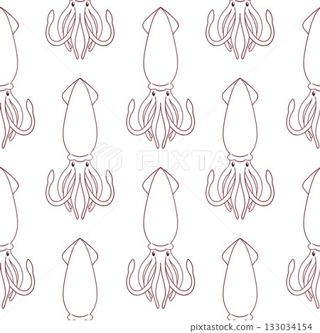 Squid seamless pattern in line art style. Undersea animal silhouette for summer beach design on a white background. Squid seamless pattern in line art style. Undersea animal silhouette for summer beach design on a white background. 133034154