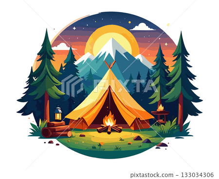 色彩鮮豔的帳篷插畫素材，適用於露營地 133034306