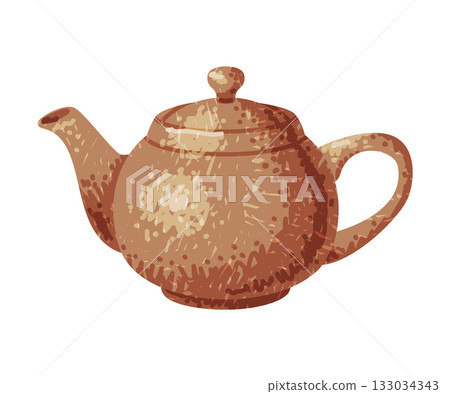 Brown Kettle as Pottery and Ceramic Tableware and Crockery Vector Illustration 133034343