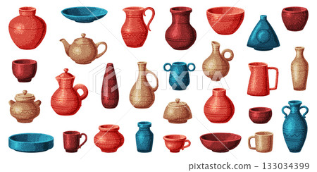 Pottery and Ceramic Tableware and Crockery Vector Set 133034399