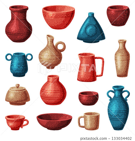 Pottery and Ceramic Tableware and Crockery Vector Set Pottery and Ceramic Tableware and Crockery Vector Set 133034402