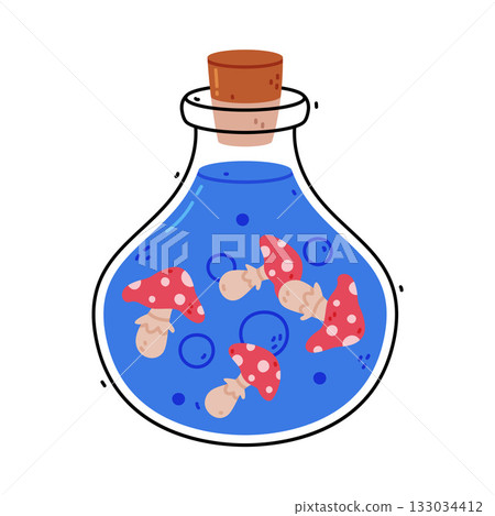 Potion Bottle and Glass Flask with Cork Vector Illustration 133034412