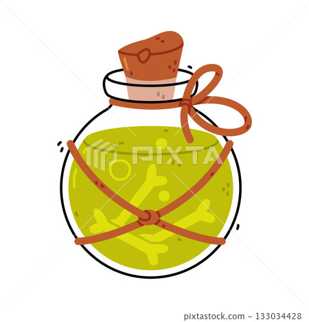 Potion Bottle and Glass Flask with Cork Vector Illustration 133034428