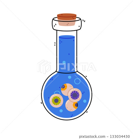 Blue Potion Bottle and Glass Flask with Cork Vector Illustration 133034430