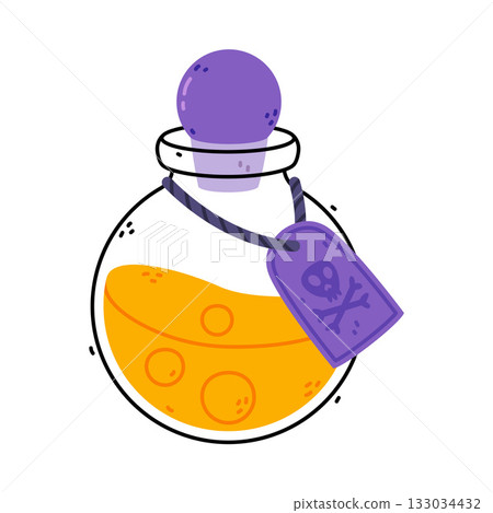 Potion Bottle and Glass Flask with Cork Vector Illustration 133034432