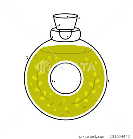 Green Potion Bottle and Glass Flask with Cork Vector Illustration 133034443