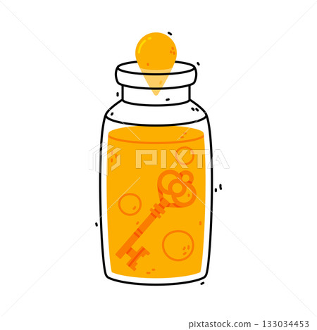 Yellow Potion Bottle and Glass Flask with Cork Vector Illustration Yellow Potion Bottle and Glass Flask with Cork Vector Illustration 133034453