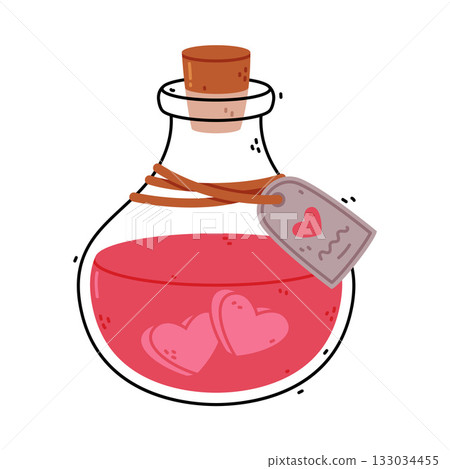 Red Potion Bottle and Glass Flask with Cork Vector Illustration 133034455