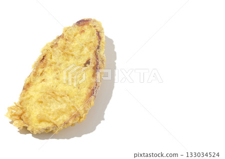Sweet potato tempura photographed alone on a white background 133034524