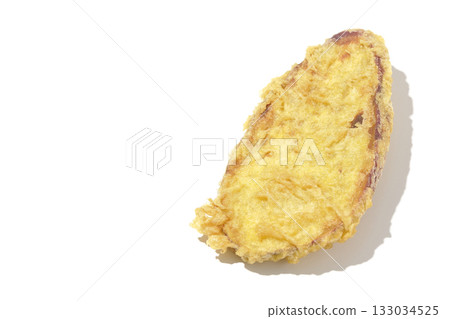 Sweet potato tempura photographed alone on a white background 133034525
