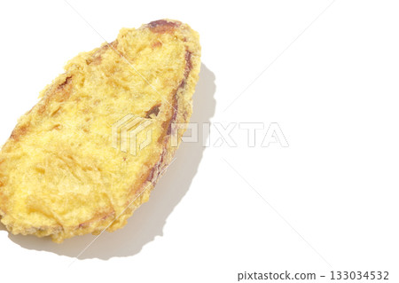 Sweet potato tempura photographed alone on a white background 133034532