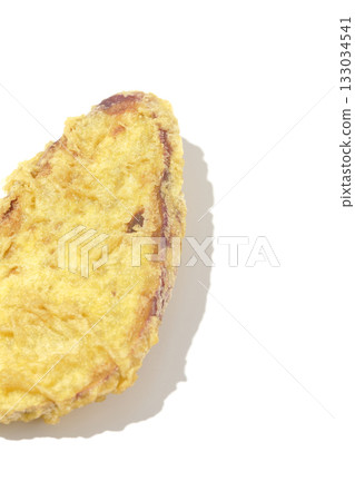 Sweet potato tempura photographed alone on a white background 133034541