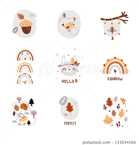 Cute Poster in Scandinavian Style for Kids Room Vector Set 133034588