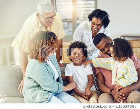 Happy family, love and support with generations, solidarity and trust with grandparents, parents and children. Together, unity and people relax at home with bonding, smile and happiness with care Happy family, love and support with generations, solidarity and trust with grandparents, parents and children. Together, unity and people relax at home with bonding, smile and happiness with care 133034593