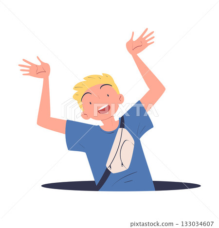Man Character Jumping Through Portal Enter Hole Vector Illustration 133034607