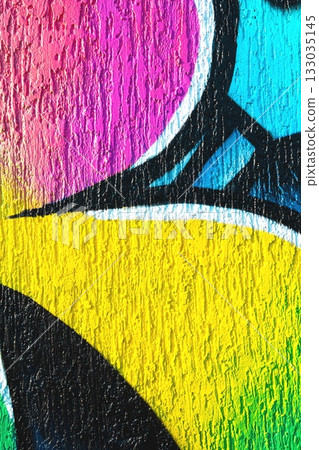 Vibrant Graffiti Art in Bold Blue, Pink, Yellow for Funky Urban 90s Aesthetic 133035145