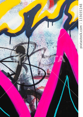 Bold Graffiti Art with Neon Pink, Yellow, and Blue Shapes in 2000s Y2K Style Bold Graffiti Art with Neon Pink, Yellow, and Blue Shapes in 2000s Y2K Style 133035148