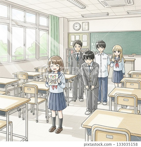 Students taking graduation photos in the classroom Students taking graduation photos in the classroom 133035158