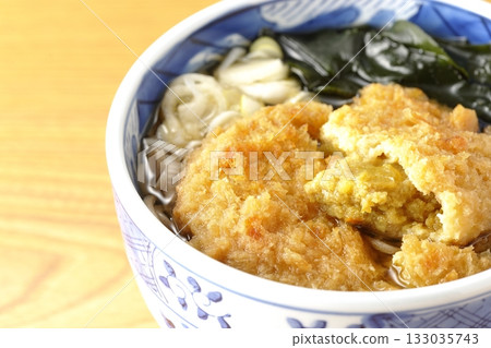 Soba noodles topped with croquettes Soba noodles topped with croquettes 133035743