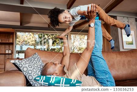 Airplane, family and father with girl on a sofa for game, playing and bonding in their home together. Fly, love and parent with child in living room, happy and smile while enjoying the weekend inside Airplane, family and father with girl on a sofa for game, playing and bonding in their home together. Fly, love and parent with child in living room, happy and smile while enjoying the weekend inside 133036253