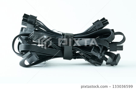 Cables are bundled neatly for organization and storage 133036599