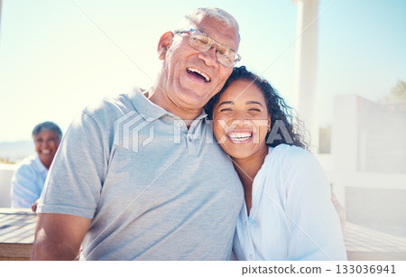 Portrait, father, daughter hug, picnic and smile for quality time, bonding and loving together. Face, dad and adult female child embrace, outdoor and happiness on summer vacation, break and laughing Portrait, father, daughter hug, picnic and smile for quality time, bonding and loving together. Face, dad and adult female child embrace, outdoor and happiness on summer vacation, break and laughing 133036941