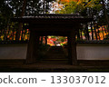 A temple gate with beautiful autumn leaves 133037012