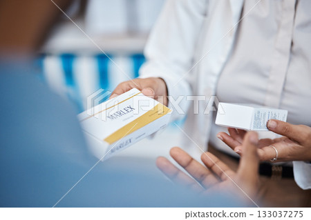 Pharmacy product, customer hands or pharmacist help man with pills choice, pharmaceutical decision or medicine box shopping. Hospital retail shop, medical healthcare support and people in drugs store Pharmacy product, customer hands or pharmacist help man with pills choice, pharmaceutical decision or medicine box shopping. Hospital retail shop, medical healthcare support and people in drugs store 133037275
