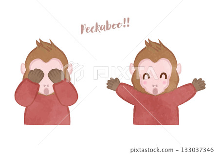 可愛的猴子玩躲貓貓 133037346