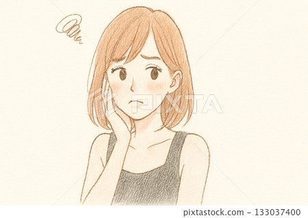 Woman suffering from skin problems / Pastel, colored pencil style, skin care, beauty illustration 133037400