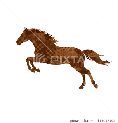 A calm brown Japanese-style prancing horse. A warm Japanese-style design. 133037508