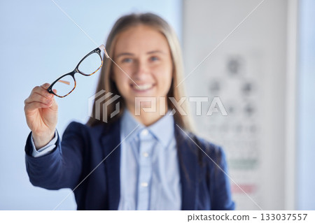 Portrait, woman and glasses with clear vision, happiness and health with care, blur and joy in office. Face, female customer and lady with eyewear, sight and see with spectacles and prescription lens Portrait, woman and glasses with clear vision, happiness and health with care, blur and joy in office. Face, female customer and lady with eyewear, sight and see with spectacles and prescription lens 133037557