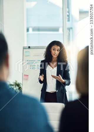 Office presentation, meeting and woman explain sales pitch, business investment plan or company strategy ideas. Workshop, training coach and boss giving proposal, report or teaching seminar people Office presentation, meeting and woman explain sales pitch, business investment plan or company strategy ideas. Workshop, training coach and boss giving proposal, report or teaching seminar people 133037764