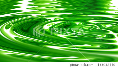 3D, animated and VFX of neon, shiny and futuristic waves making ripples in liquid green color substance. Texture, movement and pool with glowing zen water for a vaporwave aesthetic background 133038110