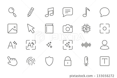 Communication Icon Set. Digital Media, Security, And User Interface Outline And Silhouette Symbol Collection. Technology And Interaction Elements. Isolated Vector Illustration 133038272