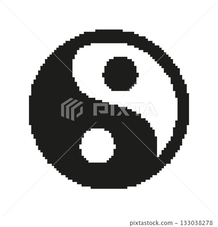 Yin Yang Pixel Art Icon. Balance, Harmony, And Duality Symbol. Eastern Philosophy And Spirituality Representation. Isolated Vector Illustration 133038278