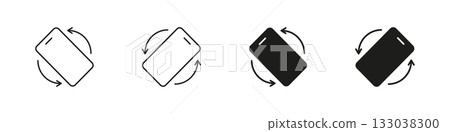 Smartphone Rotation Icon Set. Device Orientation Change And Screen Rotation Outline And Silhouette Symbol Collection. Mobile Interaction And User Interface. Isolated Vector Illustration 133038300
