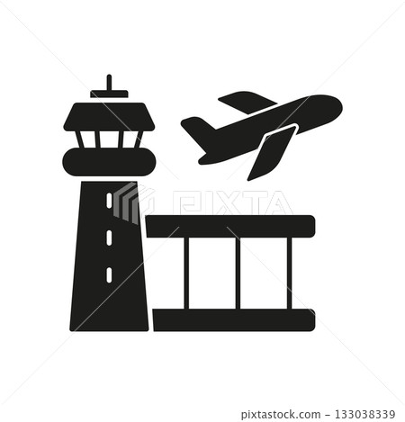 Airport Control Tower With Airplane Solid Icon. Aviation Management, Air Traffic Control, And Airport Operations Silhouette Symbol. Travel, Flight Safety. Isolated Vector Illustration Airport Control Tower With Airplane Solid Icon. Aviation Management, Air Traffic Control, And Airport Operations Silhouette Symbol. Travel, Flight Safety. Isolated Vector Illustration 133038339