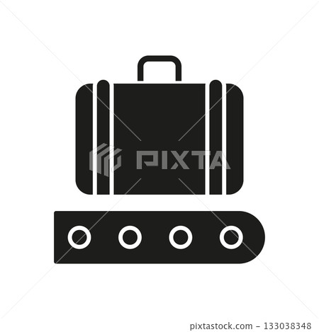 Luggage On Conveyor Belt Solid Icon. Airport Baggage Handling And Travel Transportation Silhouette Symbol. Efficient Luggage Management In Terminal. Isolated Vector Illustration 133038348