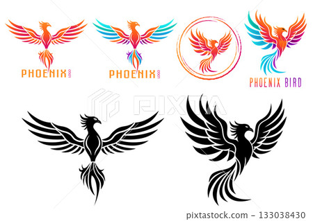 phoenix bird logo creative and original for your business or company set logotype cartoon stock color and black and white vector illustration phoenix bird logo creative and original for your business or company set logotype cartoon stock color and black and white vector illustration 133038430