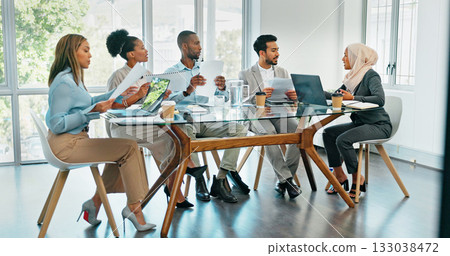 Meeting, teamwork and coaching with a group of business people in a boardroom together for strategy. Collaboration, workshop or diversity with an employee team in an office for game plan discussion Meeting, teamwork and coaching with a group of business people in a boardroom together for strategy. Collaboration, workshop or diversity with an employee team in an office for game plan discussion 133038472