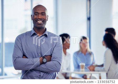 Business man, company manager and portrait of a office leadership employee with a smile. Proud ceo, blurred background and success of a management worker with motivation from team collaboration Business man, company manager and portrait of a office leadership employee with a smile. Proud ceo, blurred background and success of a management worker with motivation from team collaboration 133038752