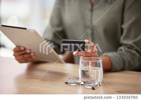 Closeup, hands and tablet with woman, credit card and ecommerce with online shopping, bills and debt. Zoom, female and lady with device, transactions and payments for purchase, discount and sales Closeup, hands and tablet with woman, credit card and ecommerce with online shopping, bills and debt. Zoom, female and lady with device, transactions and payments for purchase, discount and sales 133038760